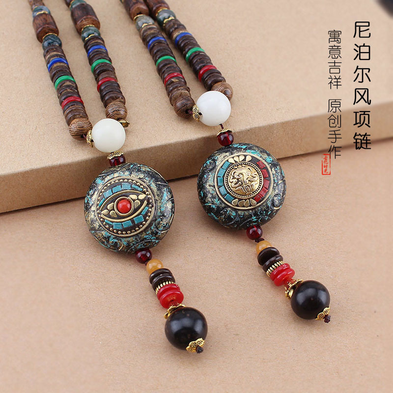 Men Accessories Nepal - เนปาลจี้เสื้อกันหนาวโซ่ไม้พระพุทธรูปลูกปัดยาว Exotic thangka สร้อยคอผ้าฝ้ายและผ้าลินินอุปกรณ์เสริมอเนกประสงค์ผู้ชายและผู้หญิง