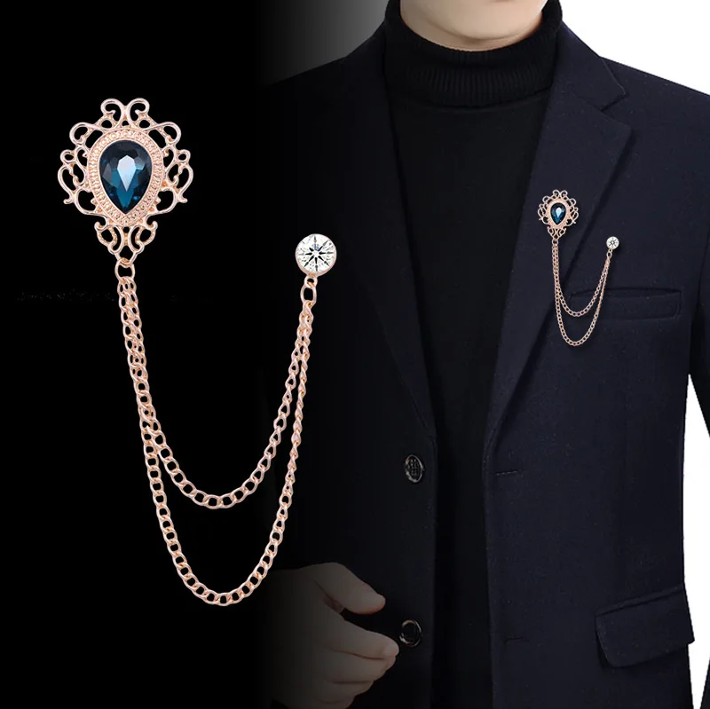 Men Accessories For Suit - เข็มกลัดติดปกเสื้อแบบวินเทจประดับพู่ห้อยคริสตัลและเพชรเทียม - เครื่องประดับแฟชั่นสำหรับผู้ชายและผู้หญิง ใช้ได้กับเสื้อสูท เสื้อเชิ้ต และเนคไท