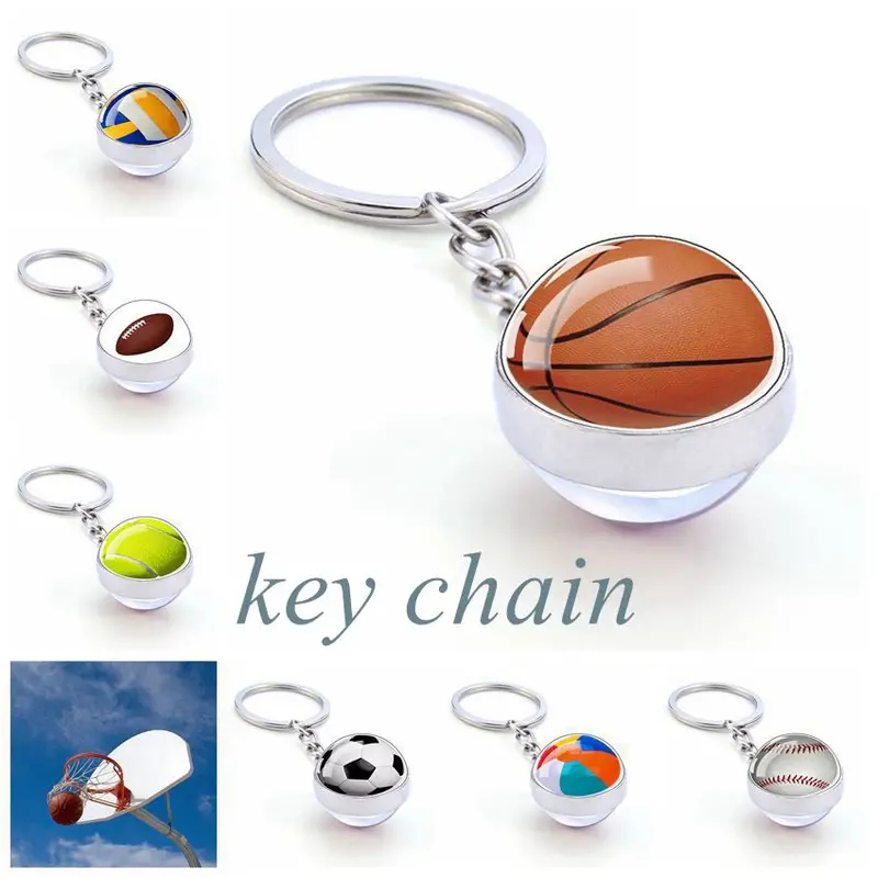 Men'S Volleyball Accessories - กีฬาฟุตบอลลูกบอลแก้วจี้พวงกุญแจสําหรับผู้หญิงผู้ชายเทนนิสบาสเกตบอลวอลเลย์บอลบิลเลียด Charms Keyrings อุปกรณ์เสริมของขวัญ