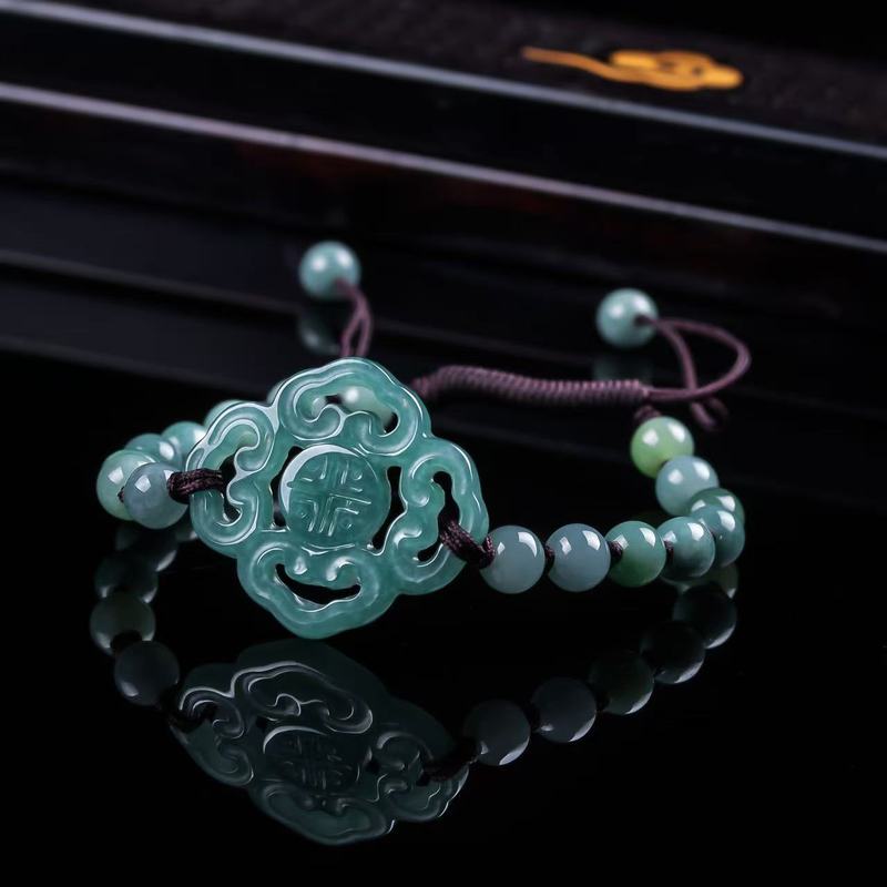 Bracelet Beaded Men - กำไลหยกแท้เกรด A ดีไซน์ดั้งเดิม แฟชั่นลูกปัดทรงกลมสีน้ำเงินน้ำแข็ง สำหรับผู้ชายและผู้หญิง