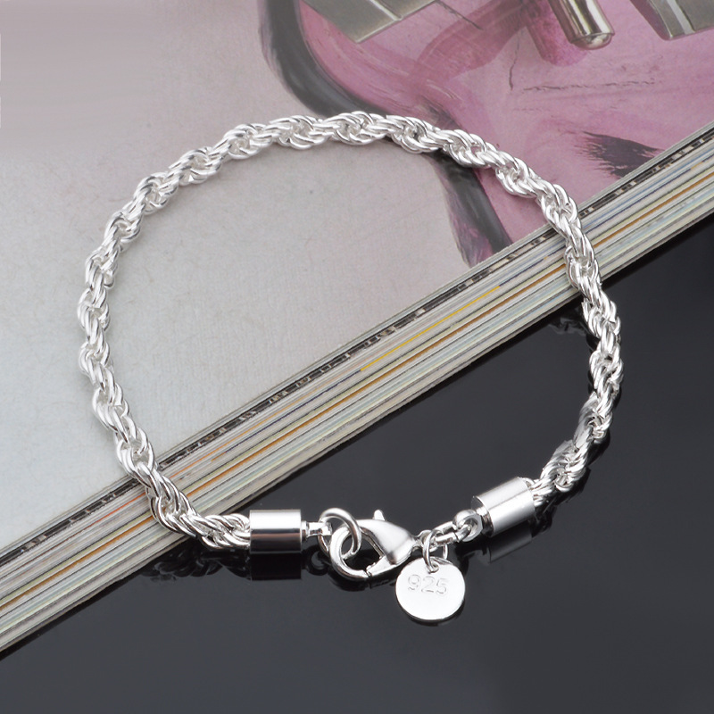Men Accessories Singapore - สร้อยข้อมือเชือกเกลียวชุบเงิน 4 มม. เครื่องประดับสำหรับผู้หญิงและผู้ชาย แฟชั่นโซ่ประดับ สร้อยข้อมือแฟชั่น