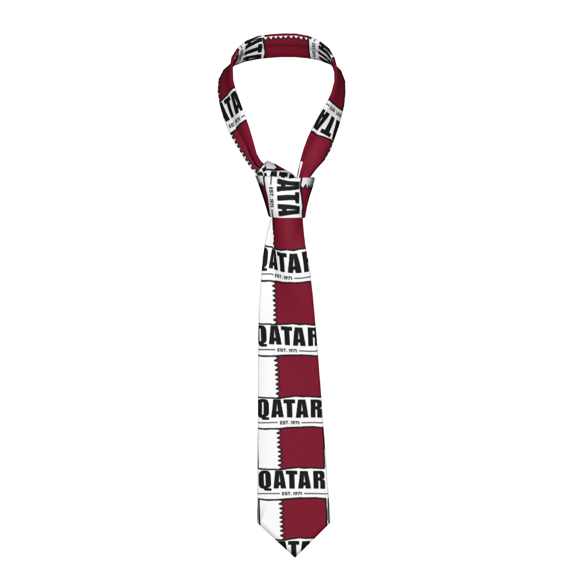 Men Accessories Qatar - เนคไทลายธงชาติกาตาร์ วาดด้วยมือ ป.ป. 1971 สำหรับผู้ชาย งานแต่งงาน