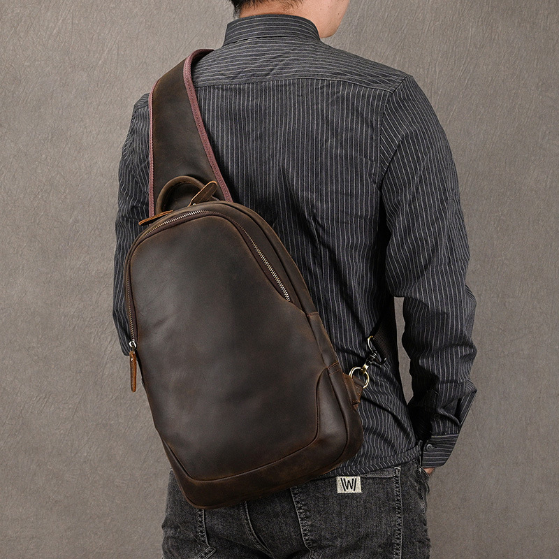 Men'S Accessories Backpack - กระเป๋าเป้สะพายไหล่ข้างเดียวสำหรับผู้ชาย, กระเป๋าคาดหน้าอกหนังวัวแท้กระเป๋าคาดหน้าอกกระเป๋าคาดหน้าอกลำลองขนาดใหญ่