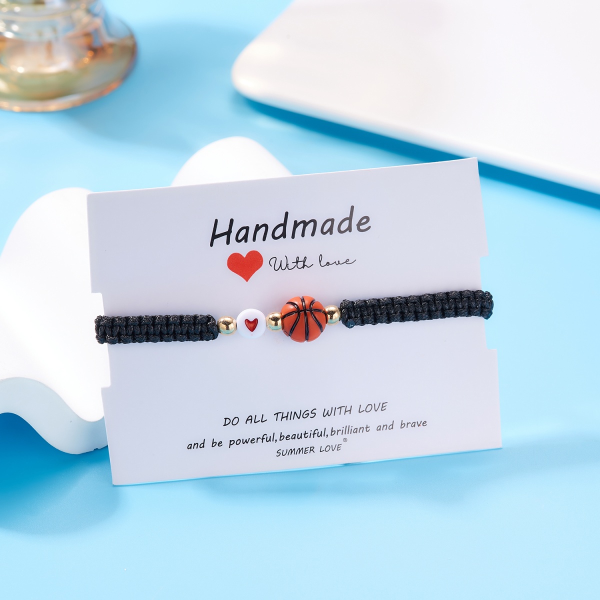 Men'S Volleyball Accessories - สร้อยข้อมือเชือกถักลายกีฬา พร้อมจี้รูปหัวใจอะคริลิก สำหรับกีฬาวอลเลย์บอล เทนนิส บาสเกตบอล ฟุตบอล