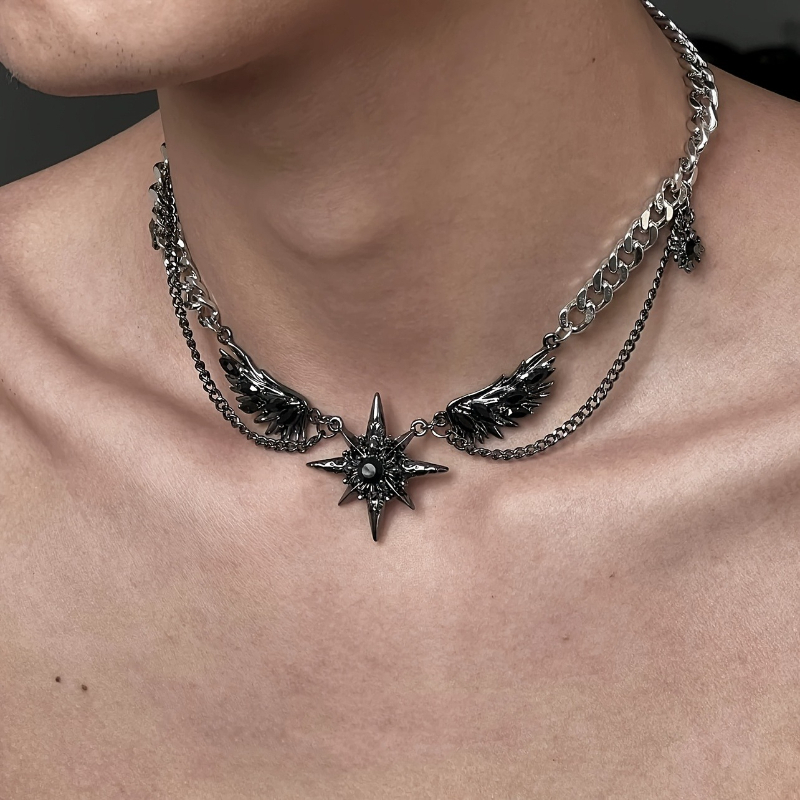 สร้อยคอปีกดาวสไตล์โกธิคดาร์กแบ - Men Accessories Singapore บทวิจารณ์และราคา