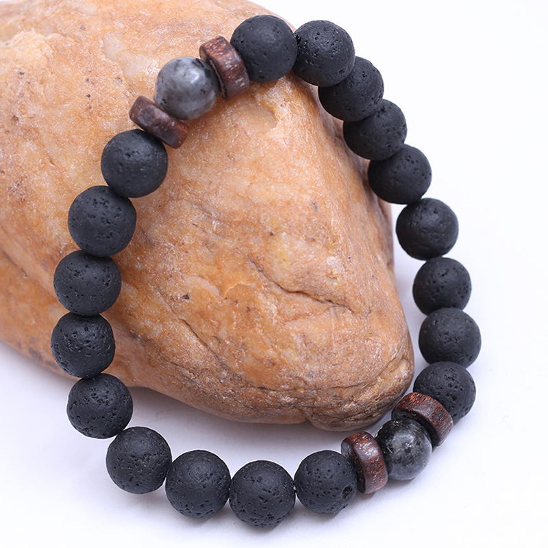 สร้อยข้อมือทำมือจากหินลาวาภูเข - Bracelet Beaded Men บทวิจารณ์และราคา